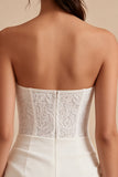 White Lace Strapless Ruched Tight Short Corset Graduation Dress