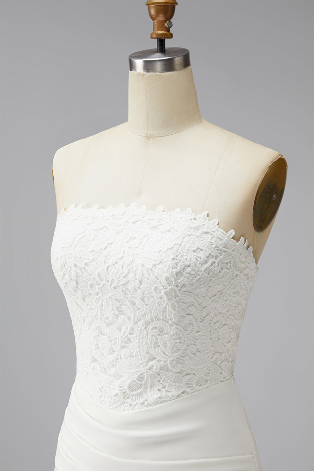White Lace Strapless Ruched Tight Short Corset Graduation Dress