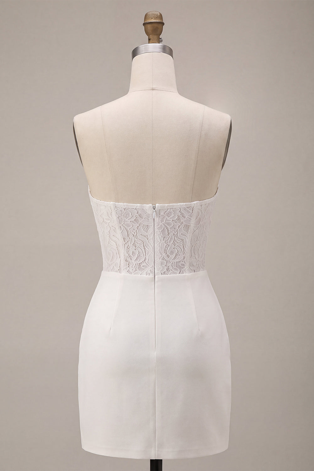 White Lace Strapless Ruched Tight Short Corset Graduation Dress
