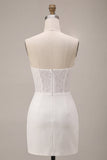White Lace Strapless Ruched Tight Short Corset Graduation Dress