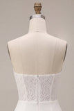 White Lace Strapless Ruched Tight Short Corset Graduation Dress