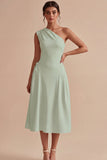 White A-Line One Shoulder Midi Engagement Dress with Bow