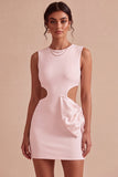 White Cut Out Tight Round Neck Short Graduation Dress with Bow