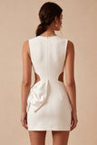 White Cut Out Tight Round Neck Short Graduation Dress with Bow
