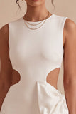 White Cut Out Tight Round Neck Short Graduation Dress with Bow