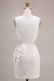 White Cut Out Tight Round Neck Short Graduation Dress with Bow