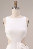 White Cut Out Tight Round Neck Short Graduation Dress with Bow