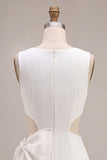 White Cut Out Tight Round Neck Short Graduation Dress with Bow
