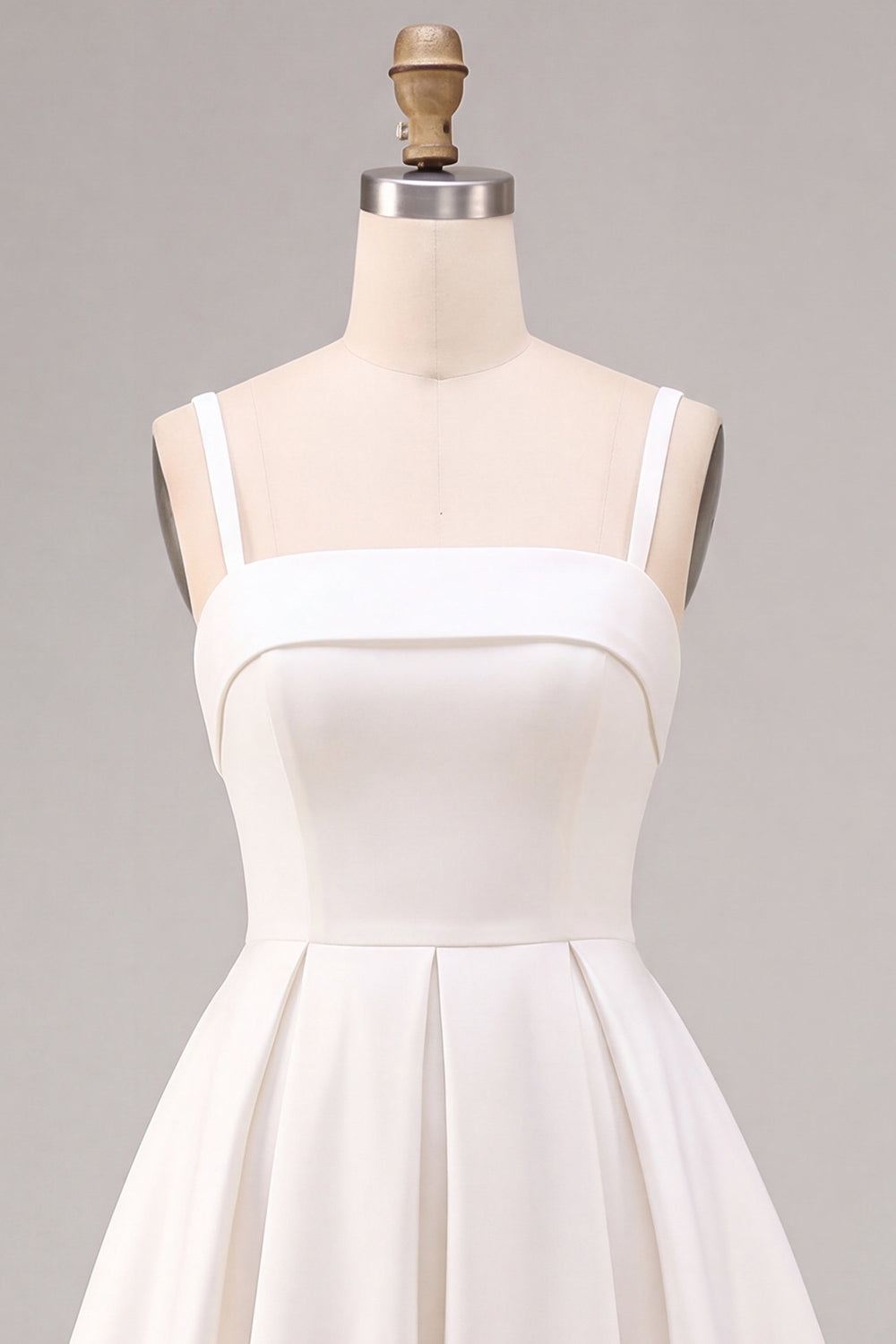 White Satin A-Line Square Neck Ruched Midi Engagement Dress