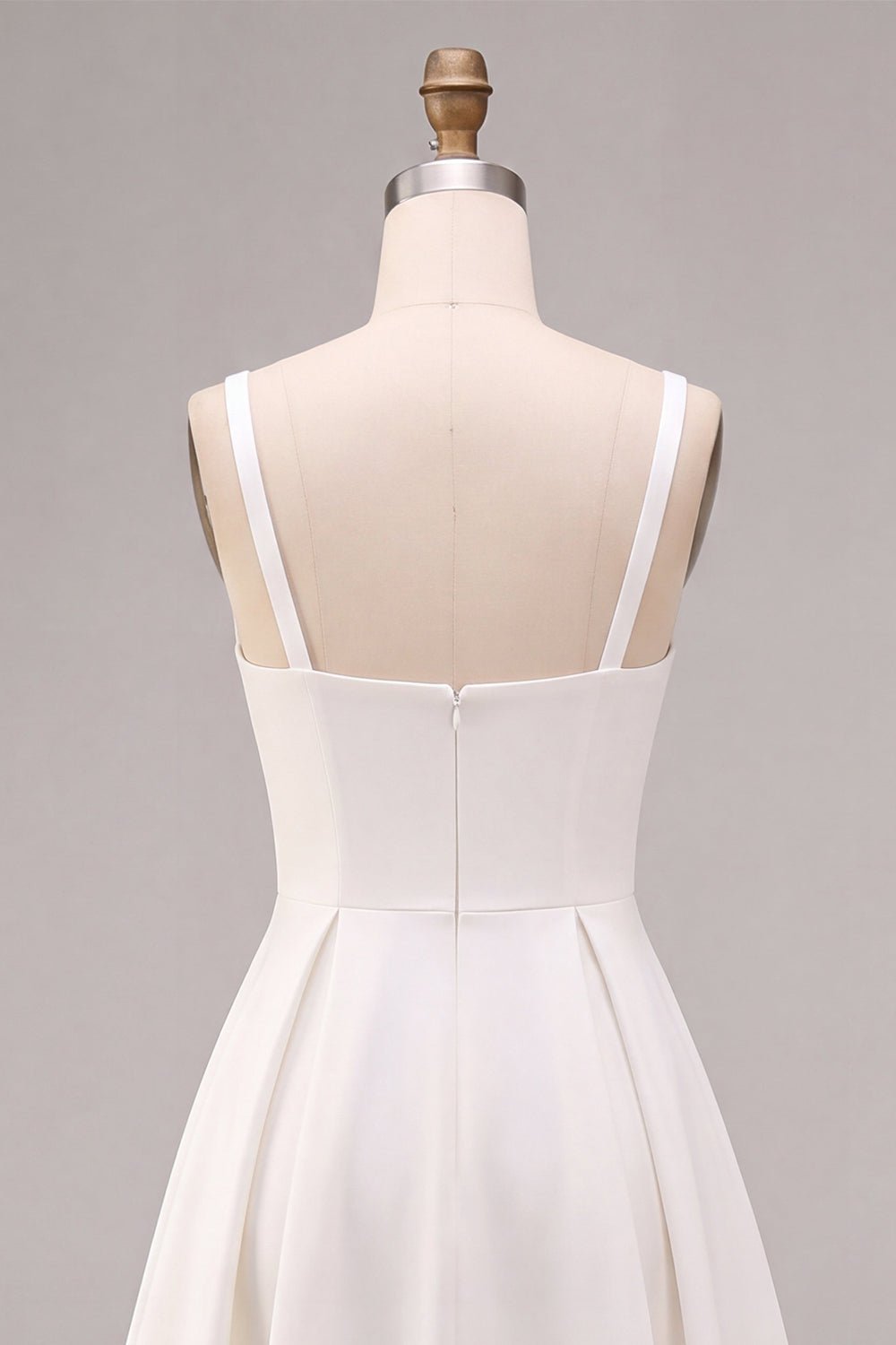 White Satin A-Line Square Neck Ruched Midi Engagement Dress