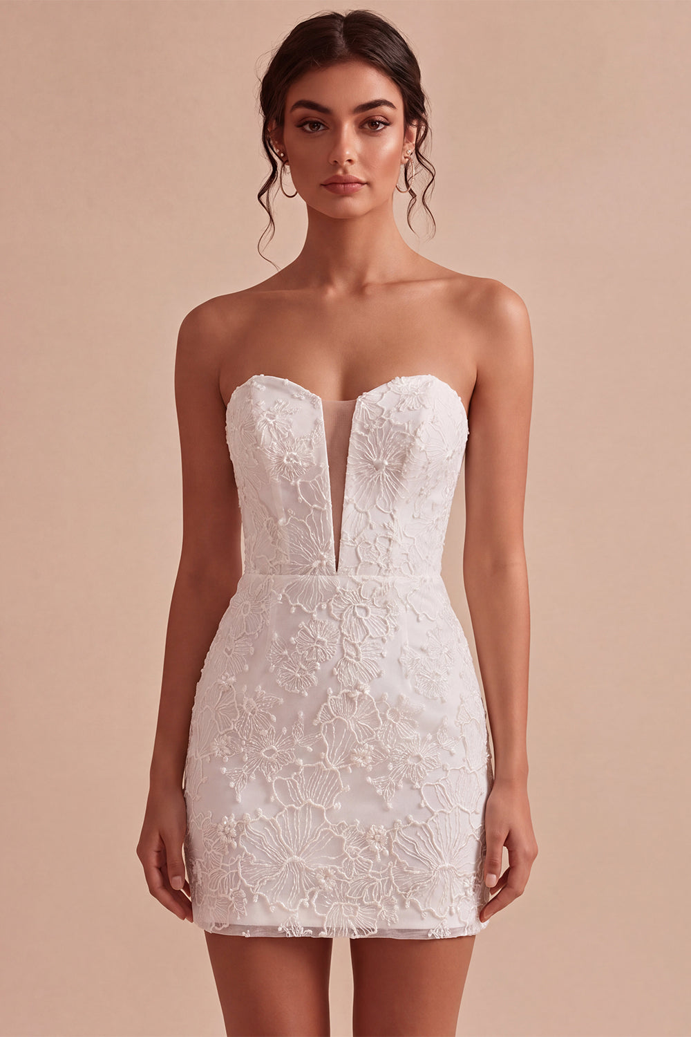 White Lace Floral Tight Sweetheart Short Corset Graduation Dress