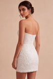 White Lace Floral Tight Sweetheart Short Corset Graduation Dress