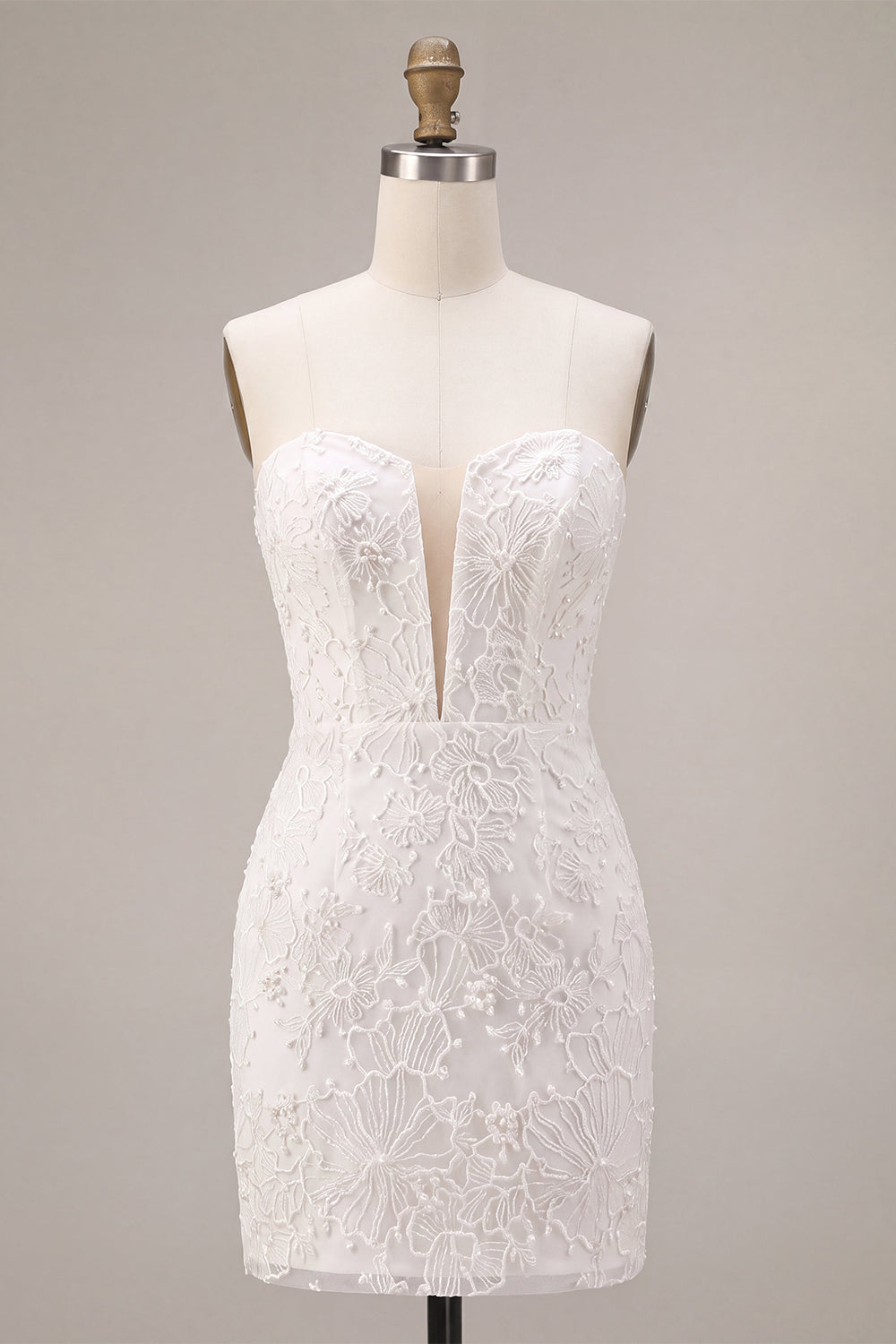 White Lace Floral Tight Sweetheart Short Corset Graduation Dress
