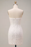 White Lace Floral Tight Sweetheart Short Corset Graduation Dress