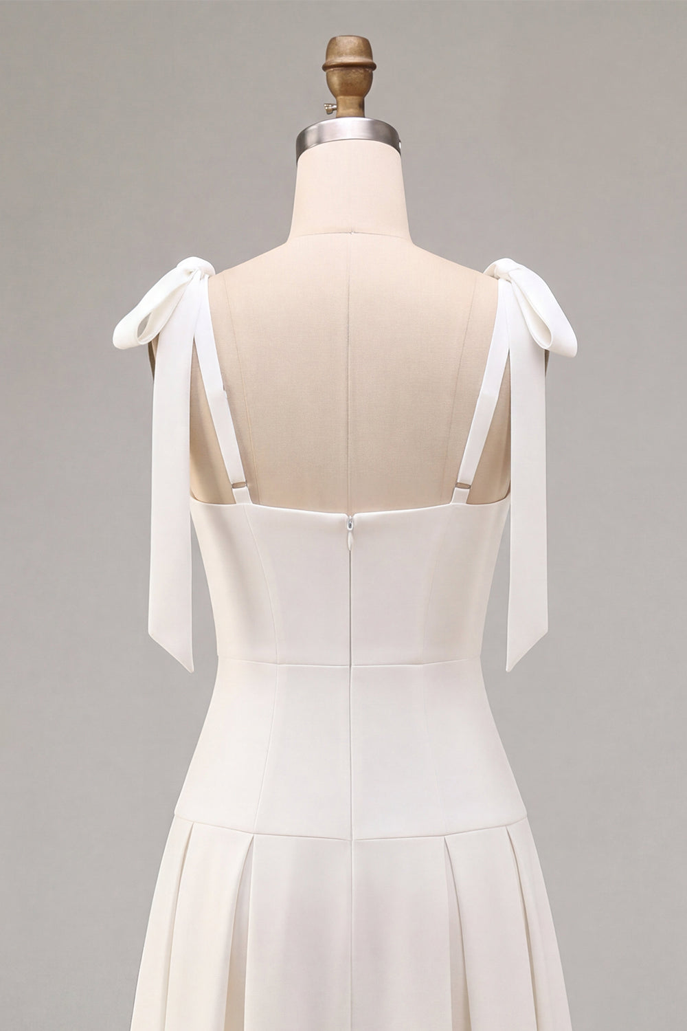 White A-Line Square Neck Ruched Midi Engagement Dress with Bows