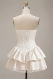 White Floral Strapless A Line Ruffled Mini Corset Graduation Dress