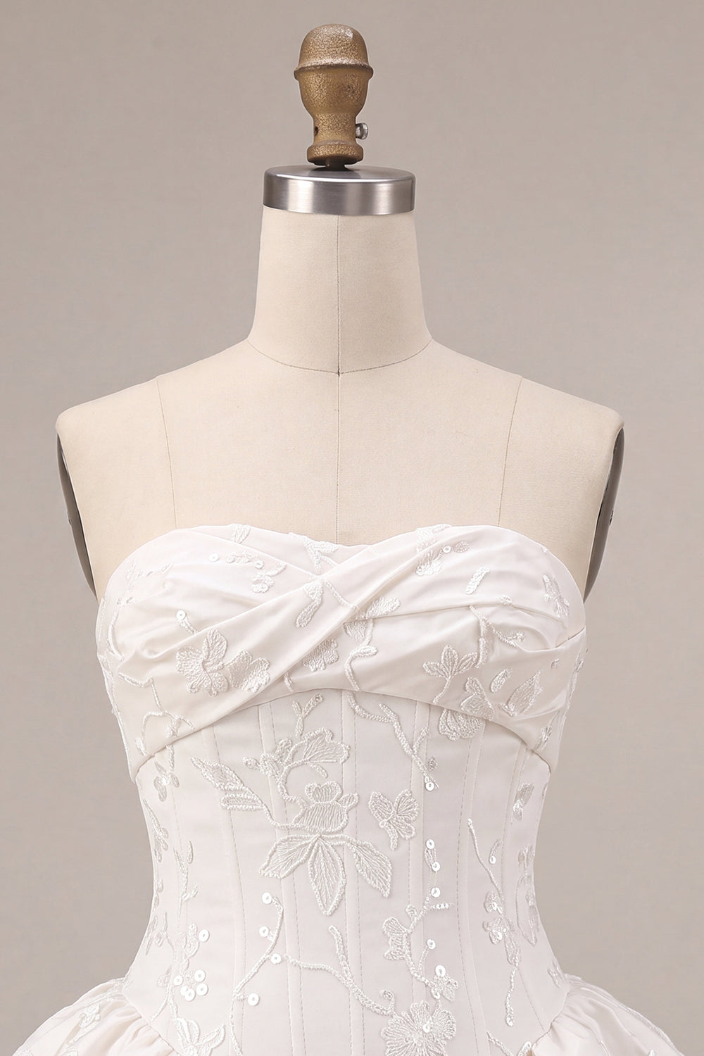 White Floral Strapless A Line Ruffled Mini Corset Graduation Dress