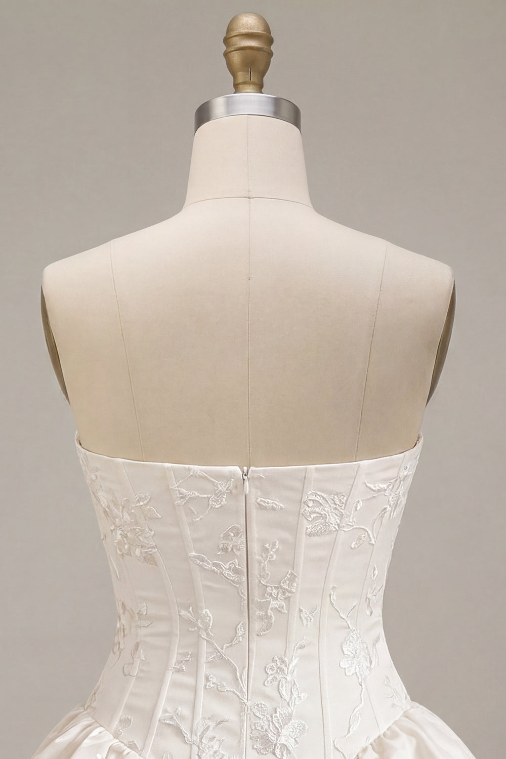 White Floral Strapless A Line Ruffled Mini Corset Graduation Dress