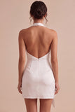 Black Tight Halter Cowl Neck Short Graduation Dress with Sash