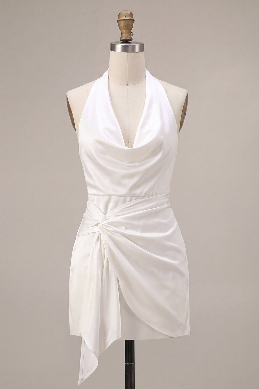 Black Tight Halter Cowl Neck Short Graduation Dress with Sash