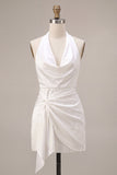 Black Tight Halter Cowl Neck Short Graduation Dress with Sash
