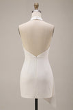 Black Tight Halter Cowl Neck Short Graduation Dress with Sash