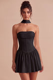 White Strapless A Line Short Corset Graduation Dress with Neck Scarf