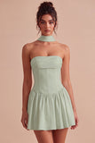 White Strapless A Line Short Corset Graduation Dress with Neck Scarf