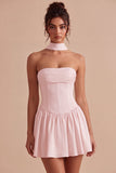 White Strapless A Line Short Corset Graduation Dress with Neck Scarf
