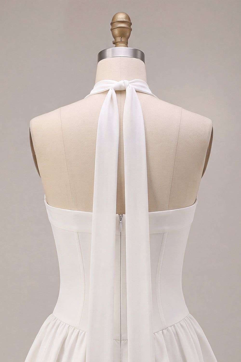 White Strapless A Line Short Corset Graduation Dress with Neck Scarf