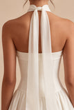 White Strapless A Line Short Corset Graduation Dress with Neck Scarf