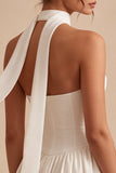 White Strapless A Line Short Corset Graduation Dress with Neck Scarf