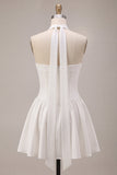 White Strapless A Line Short Corset Graduation Dress with Neck Scarf