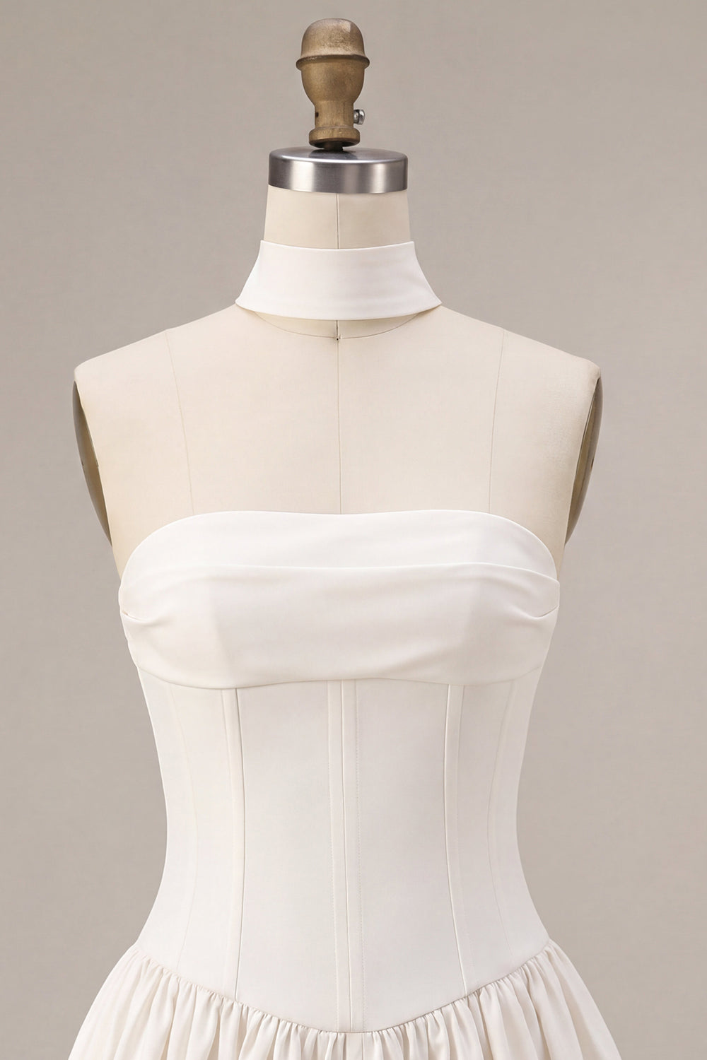 White Strapless A Line Short Corset Graduation Dress with Neck Scarf
