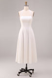 Simple White A-Line Halter Midi Beach Wedding Dress