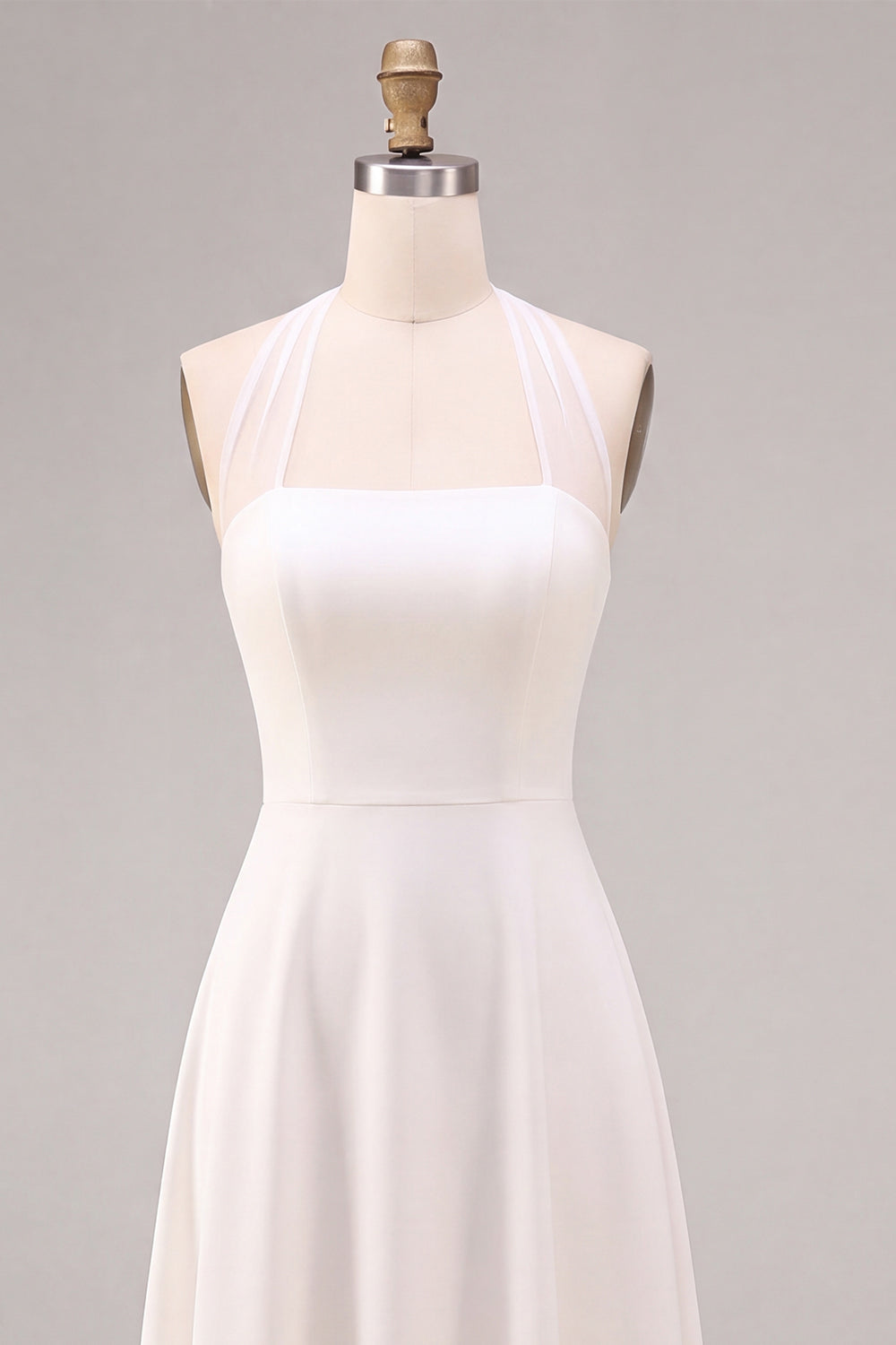 Simple White A-Line Halter Midi Beach Wedding Dress