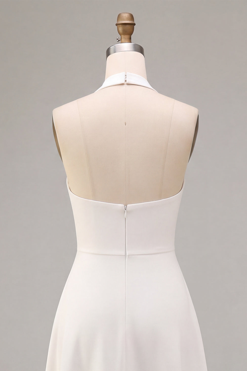 Simple White A-Line Halter Midi Beach Wedding Dress