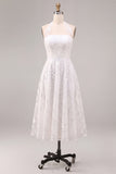 Simple White A-Line Halter Midi Beach Wedding Dress