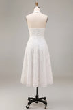 Simple White A-Line Halter Midi Beach Wedding Dress