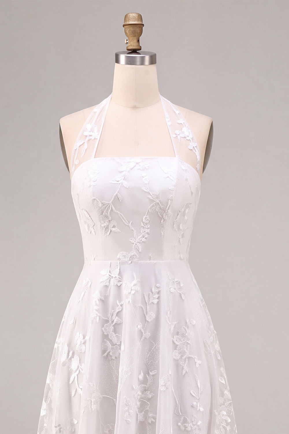 Simple White A-Line Halter Midi Beach Wedding Dress