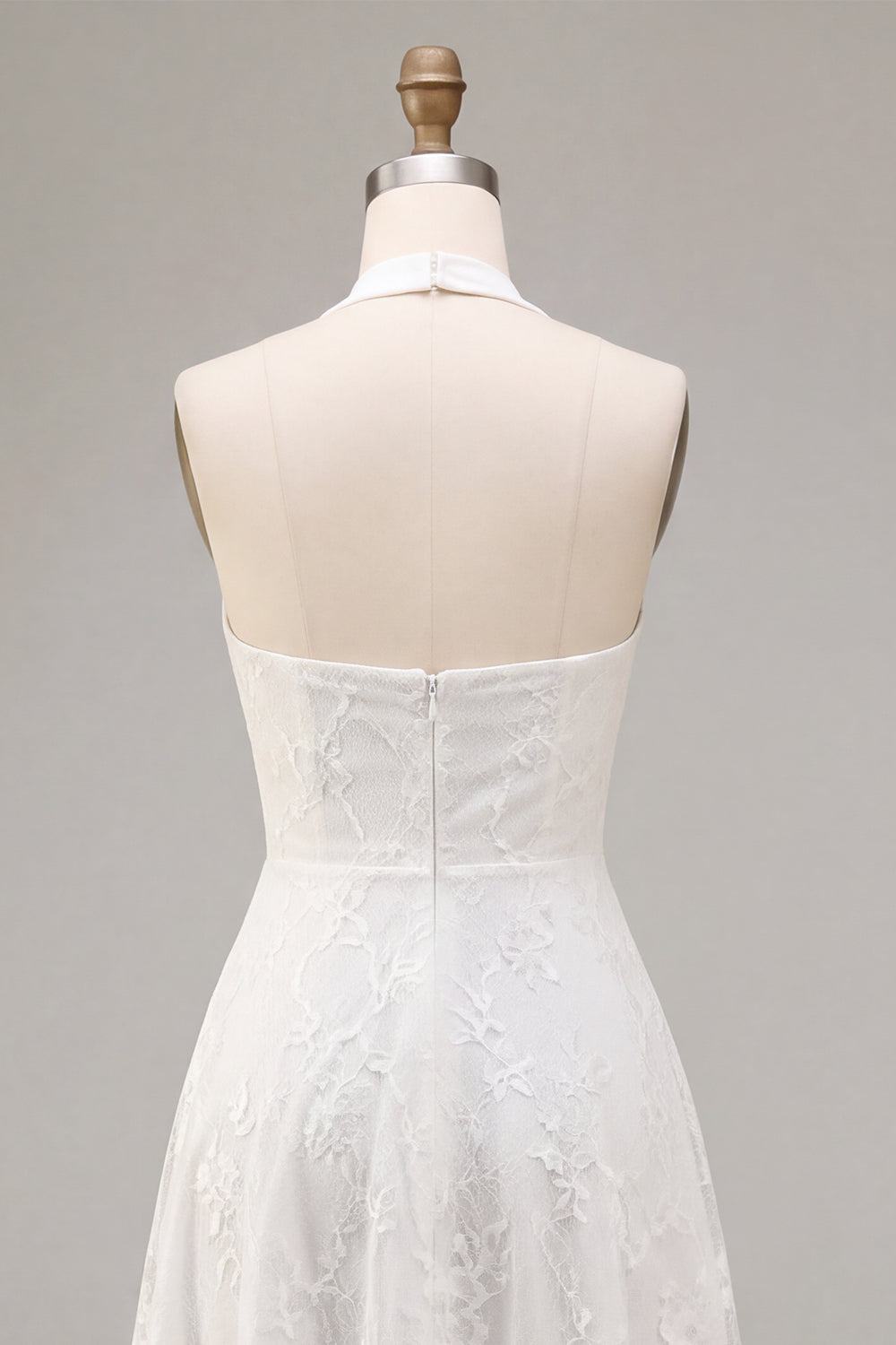 Simple White A-Line Halter Midi Beach Wedding Dress