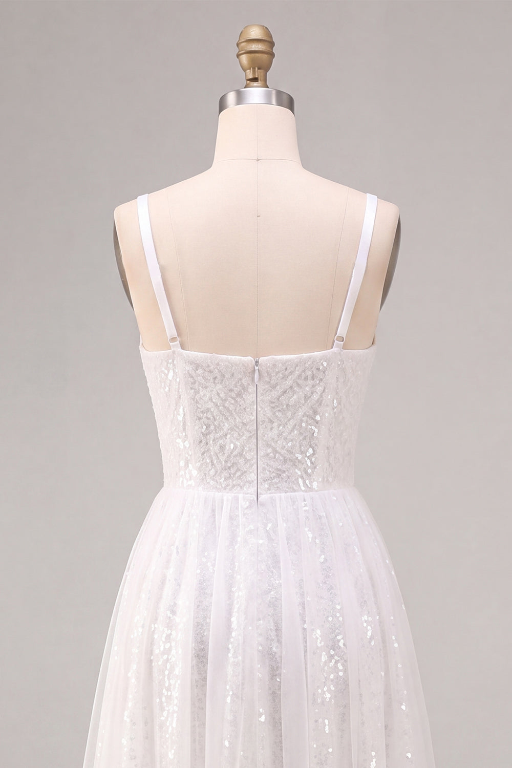 Sparkly White A-Line Square Neck Sequins Midi Boho Wedding Dress