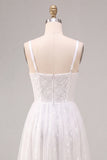 Sparkly White A-Line Square Neck Sequins Midi Boho Wedding Dress
