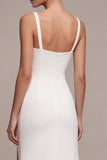 Simple White Satin Mermaid Square Neck Long Wedding Dress with Slit