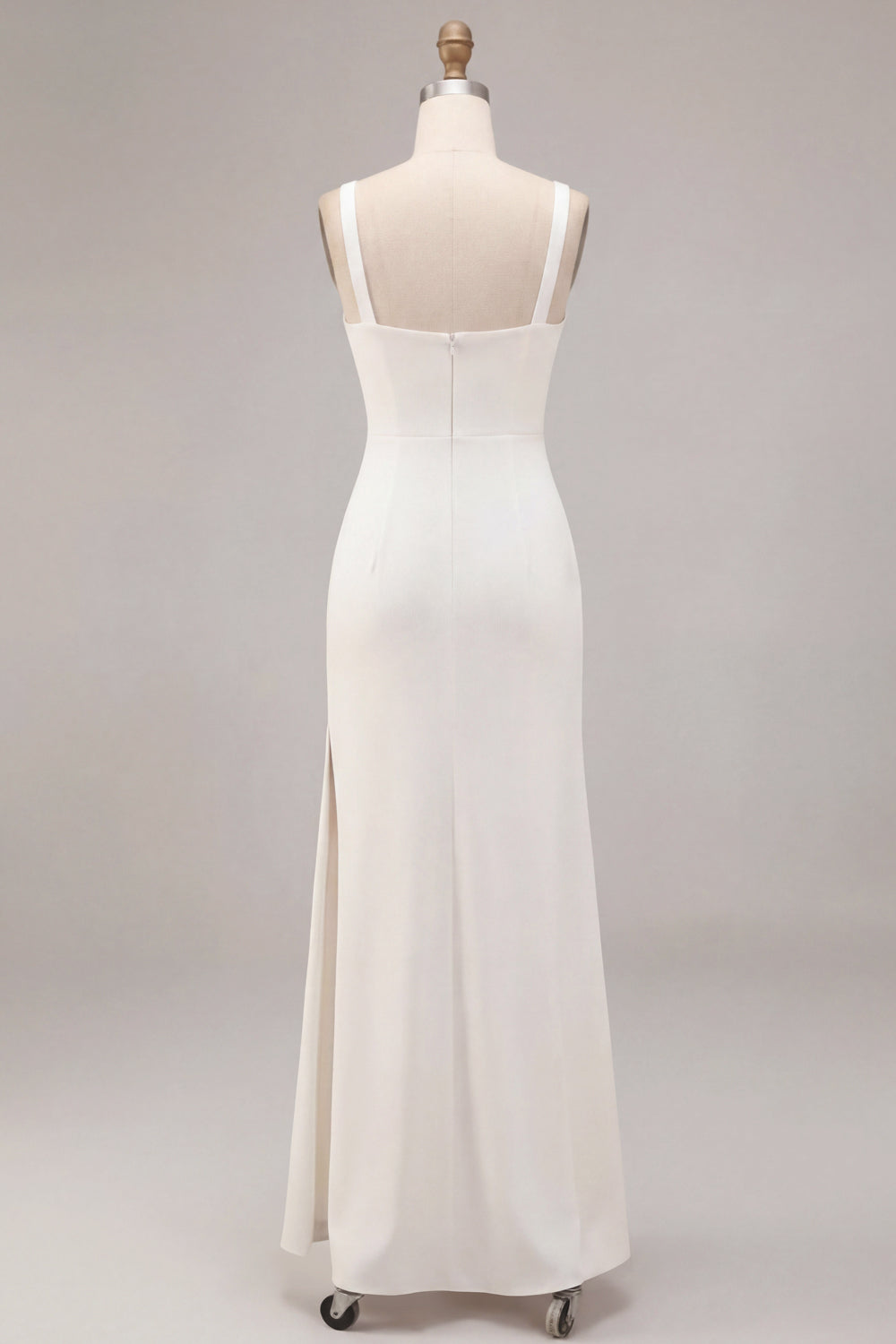 Simple White Satin Mermaid Square Neck Long Wedding Dress with Slit