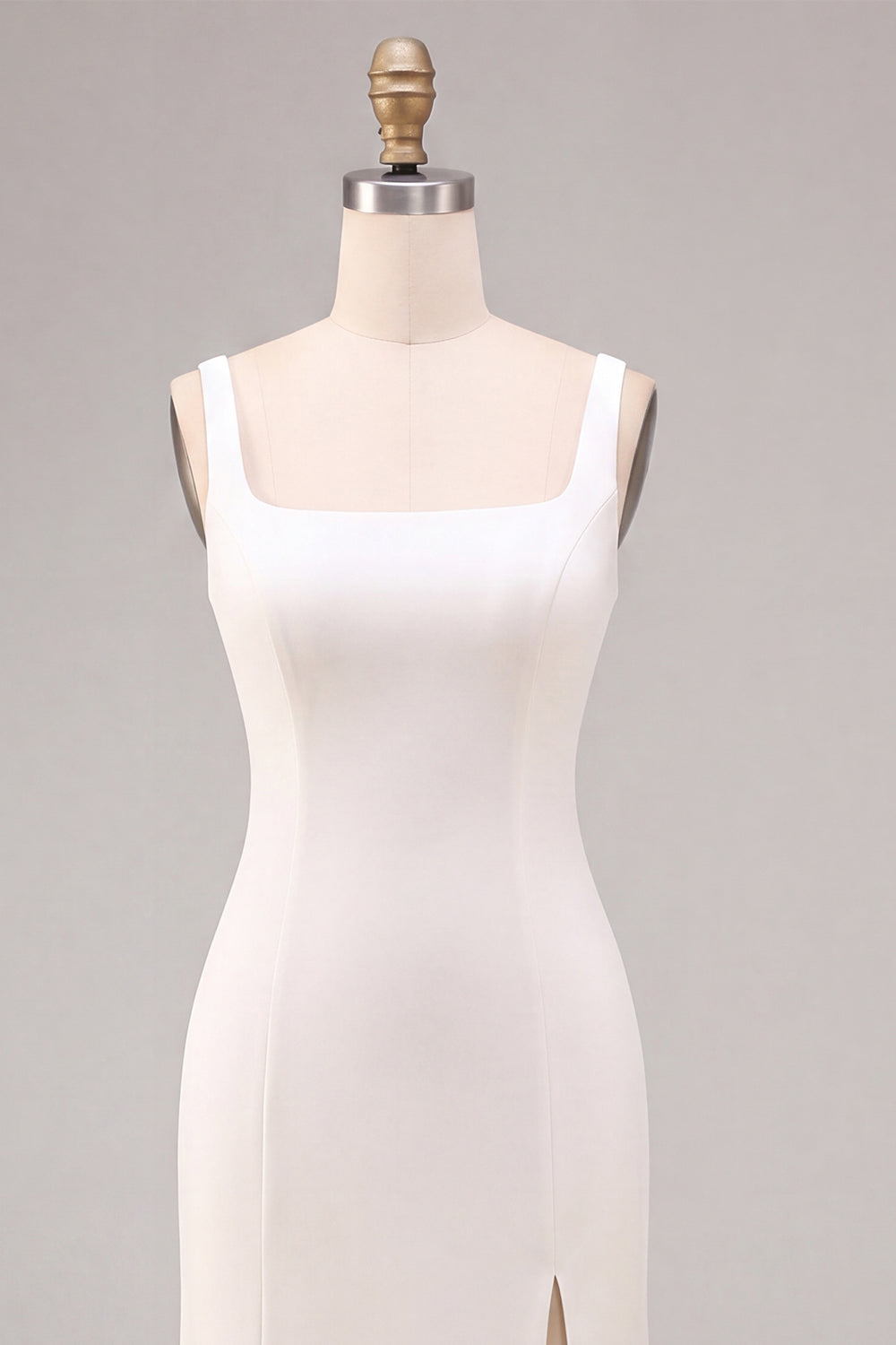 Simple White Satin Mermaid Square Neck Long Wedding Dress with Slit