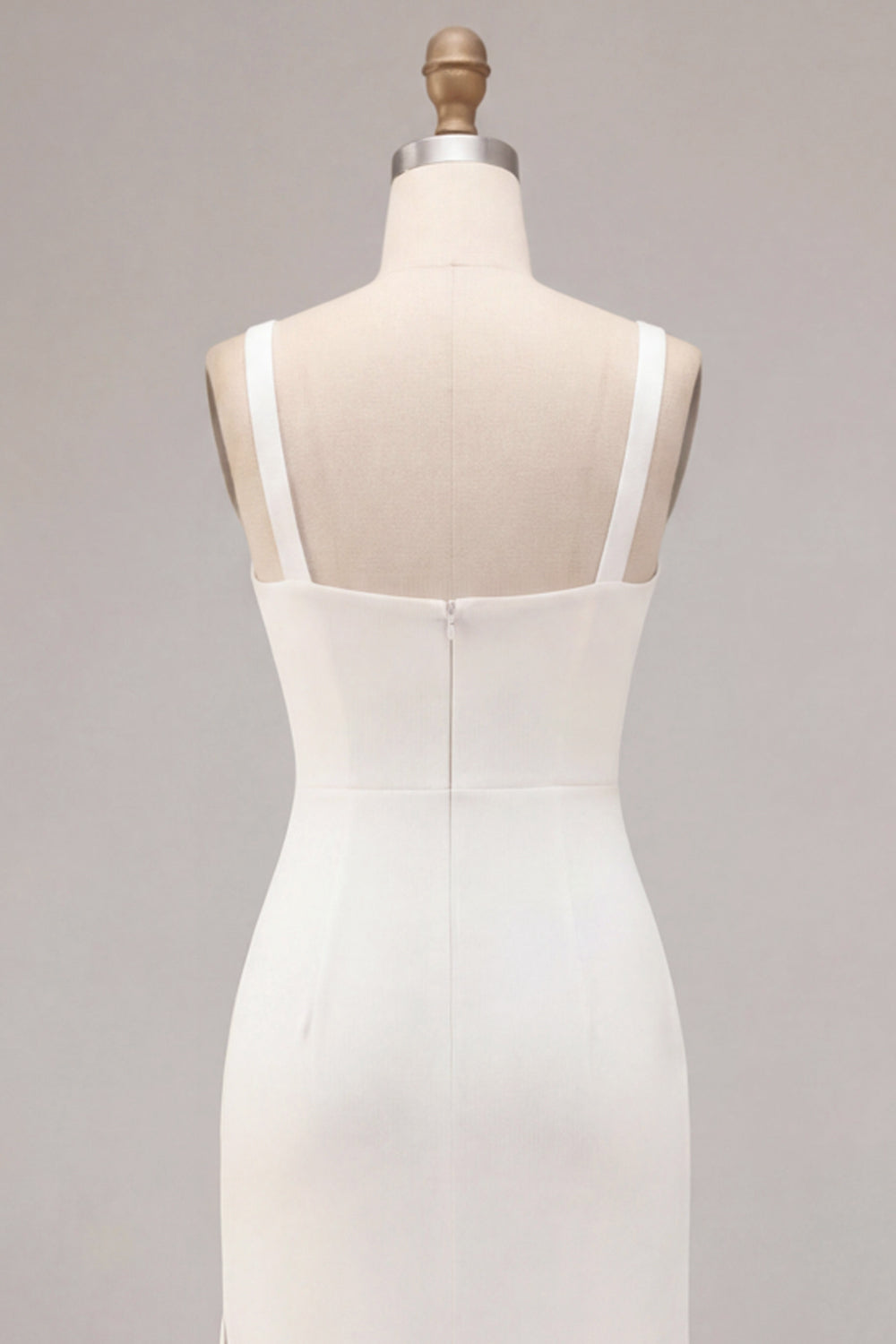 Simple White Satin Mermaid Square Neck Long Wedding Dress with Slit