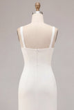Simple White Satin Mermaid Square Neck Long Wedding Dress with Slit