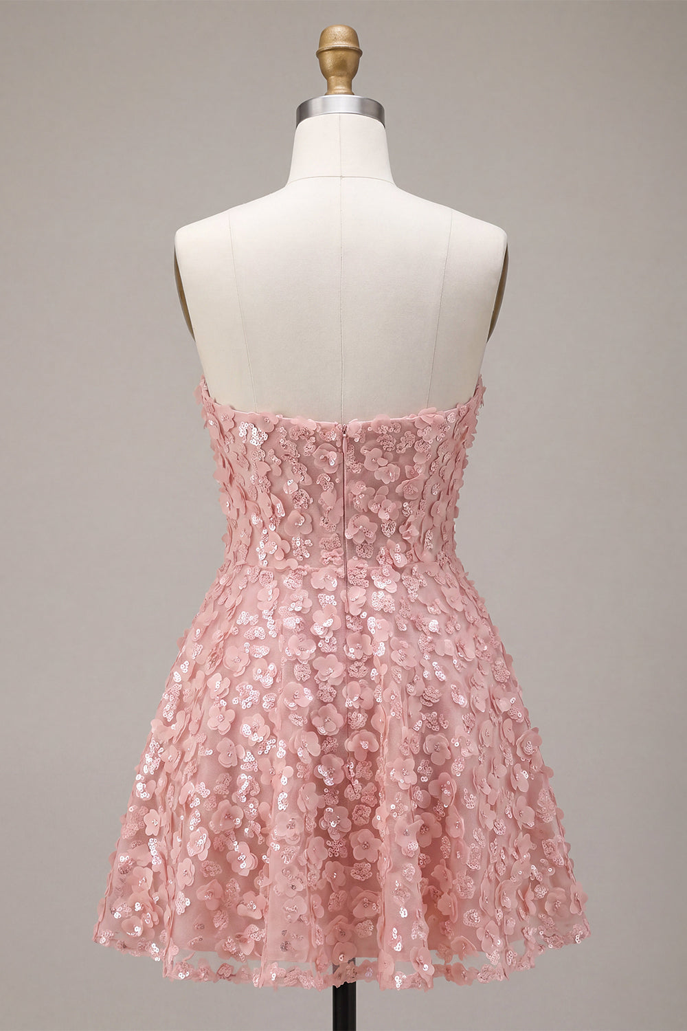 Pink Floral A Line Sparkly Strapless Sequins Short Homecoming Dress
