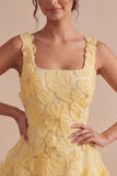 Light Yellow A Line Beaded Bubble Short Homecoming Dress with Flowers